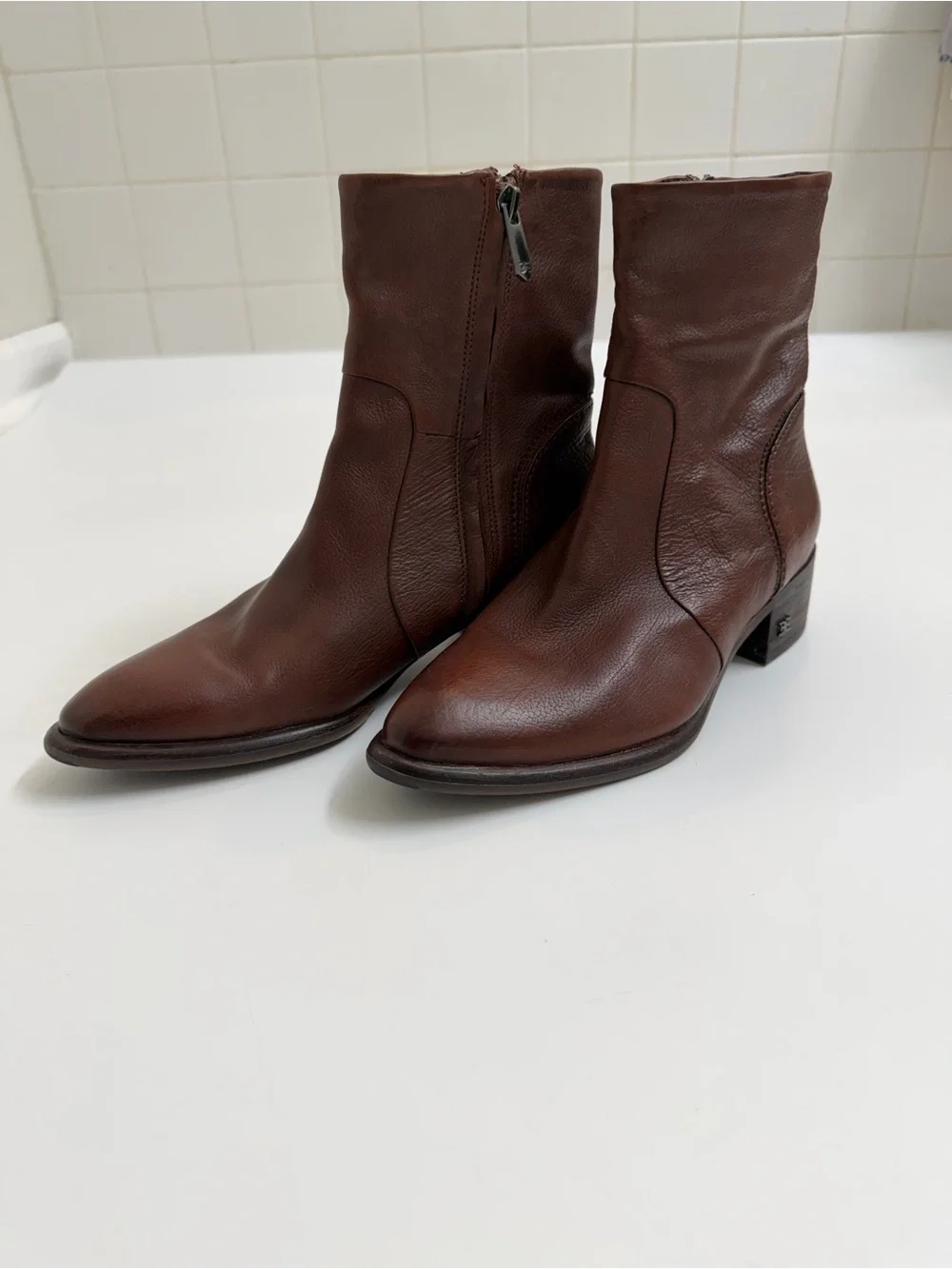 Sam Edelman Hilary‎ Leather Ankle Boots Brown Cognac Size 6